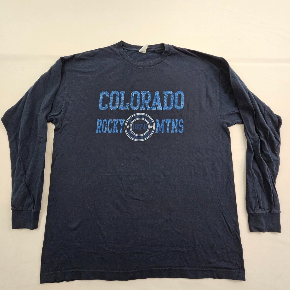 Colordao Rocky Mountains Blue Long Sleeve Cotton T-Shirt Men's XL